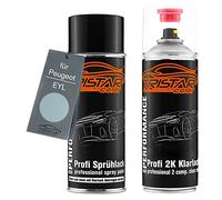 TRISTARcolor Peinture voiture Kit bombes de peinture 2K pour Peugeot EYL Gris Iceland Metallic/Grigio Islanda Metallic Peinture de base 2 composants vernis clair aérosol