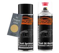 TRISTARcolor Peinture voiture Kit bombes de peinture 2K pour Peugeot KAW Jaune Persepolis Metallic/Giallo Persepoli Nacre Peinture de base 2 composants vernis clair aérosol