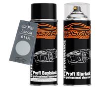 TRISTARcolor Peinture voiture Kit bombes de peinture pour Fiat/Lancia 611A Grigio Aluminio Metallic/Grigio Chiaro Metallic Peinture de base vernis clair aérosol 400 ml