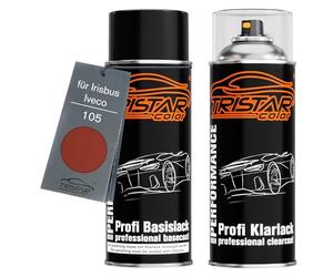 TRISTARcolor Peinture voiture Kit bombes de peinture pour Irisbus/Iveco 105 Rosso Bruno/Rouge Chassis Peinture de base vernis clair aérosol 400 ml