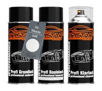 TRISTARcolor Peinture voiture Kit bombes de peinture pour Mazda 34K Crystal White Perl Metallic/Arachneweiss Metallic Peinture de fond peinture de base vernis clair aérosol 400 ml