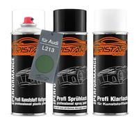 TRISTARcolor Peinture voiture Kit bombes de peinture pour pare-chocs en plastique pour Audi L213 Islandgrün primaire d'adhérence peinture de base vernis clair avec plastifiant aérosol