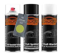 TRISTARcolor Peinture voiture Kit bombes de peinture pour pare-chocs en plastique pour Citroen 537 Vert Reinette primaire d'adhérence peinture de base vernis clair avec plastifiant