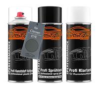 TRISTARcolor Peinture voiture Kit bombes de peinture pour pare-chocs en plastique pour Citroen EYE Gris Moyen primaire d'adhérence peinture de base vernis clair avec plastifiant aérosol
