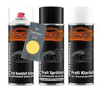 TRISTARcolor Peinture voiture Kit bombes de peinture pour pare-chocs en plastique pour Daihatsu 541 Yellow primaire d'adhérence peinture de base vernis clair avec plastifiant aérosol