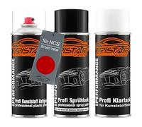 TRISTARcolor Peinture voiture Kit bombes de peinture pour pare-chocs en plastique pour NCS S1580-Y90R Red primaire d'adhérence peinture de base vernis clair avec plastifiant aérosol