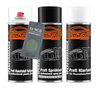 TRISTARcolor Peinture voiture Kit bombes de peinture pour pare-chocs en plastique pour NCS S3020-G60Y Green primaire d'adhérence peinture de base vernis clair avec plastifiant aérosol
