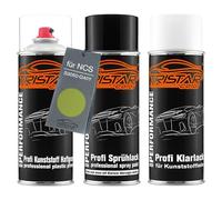 TRISTARcolor Peinture voiture Kit bombes de peinture pour pare-chocs en plastique pour NCS S3050-G40Y Green primaire d'adhérence peinture de base vernis clair avec plastifiant aérosol