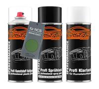 TRISTARcolor Peinture voiture Kit bombes de peinture pour pare-chocs en plastique pour NCS S5540-G40Y Green primaire d'adhérence peinture de base vernis clair avec plastifiant aérosol