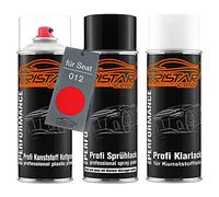 TRISTARcolor Peinture voiture Kit bombes de peinture pour pare-chocs en plastique pour Seat 012 Rojo Marte primaire d'adhérence peinture de base vernis clair avec plastifiant aérosol