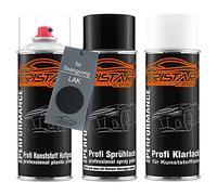 TRISTARcolor Peinture voiture Kit bombes de peinture pour pare-chocs en plastique pour Ssangyong LAK Space Black Perl primaire d'adhérence peinture de base vernis clair avec plastifiant