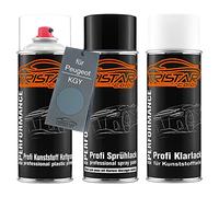 TRISTARcolor Peinture voiture Kit bombes de peinture pour plastique pour Peugeot KGY Bleu Philae Metallic primaire d'adhérence peinture de base vernis clair avec plastifiant