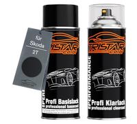 TRISTARcolor Peinture voiture Kit bombes de peinture pour Skoda 2T Deep Black Perl/Noir Profond Metallic Peinture de base vernis clair aérosol 400 ml