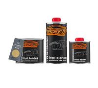 TRISTARcolor Peinture voiture Kit pot prêt à la pulvérisation pour Peugeot KAW Jaune Persepolis Metallic/Giallo Persepoli Nacre Peinture de base + vernis clair 2K 1,25 L