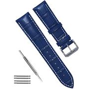 TriStraps Bracelets de Montre en Cuir véritable 18mm-24mm Noir Marron Bleu, Bracelet de Montre de Remplacement avec Fermoir en Métal INOX pour Hommes Femmes