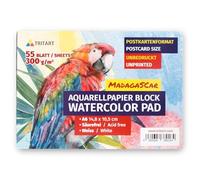 TRITART Papier Aquarelle - Format A6-300g - 55 Feuilles - Blanc - Sans Acide - Papier Dessin - Papier peinture aquarelle - Bloc aquarelle dessin - Pour enfants et adultes