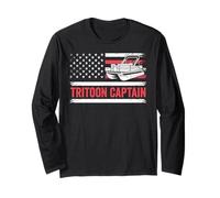 Tritoon Captain Patriotic Boating USA American Flag Boater Manche Longue
