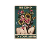TRITXIY Poster tête de pot, Be Kind to Your Mind, Girl Power, tête de fleur, impression botanique, panneau antique en métal, affiches rétro pour bar, pub, décoration murale - 30 x 40 cm