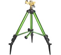 Triumpeek Arroseur à impact sur base trépied avec piquets, irrigation à grande surface à 360 degrés avec pieds extensibles, buse à tête d'arrosage réglable en laiton et raccord de tuyau d'entrée NH de