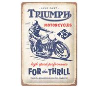Nostalgic-Art Plaque rétro, 20 x 30 cm, Triumph - For the Thrill - Idée cadeau pour motards, Official License Product (OLP), en métal, design vintage