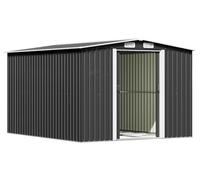Triumphkey Abri de jardin en métal - 247 x 301 x 178 cm - Avec base en acier - 13,2 m³ - Grand abri de jardin avec toit à pignon, garage pour tondeuse à gazon, résistant aux intempéries, anthracite