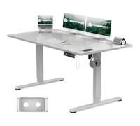 TRIUMPHKEY Bureau Assis Debout 140x80cm avec Prise Type-C, Bureau Réglable en Hauteur avec Bac de Gestion des Câbles, 3 Mémoires de Hauteur, Gris