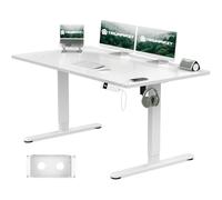 TRIUMPHKEY Bureau Assis Debout 140x80cm avec Prise Type-C, Bureau Réglable en Hauteur avec Bac de Gestion des Câbles, 3 Mémoires de Hauteur, Blanc