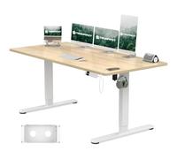 TRIUMPHKEY Bureau Assis Debout 160x80cm avec Prise Type-C, Bureau Réglable en Hauteur avec Bac de Gestion des Câbles, 3 Mémoires de Hauteur, Beige