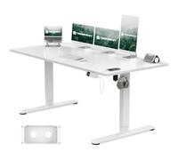 TRIUMPHKEY Bureau Assis Debout 160x80cm avec Prise Type-C, Bureau Réglable en Hauteur avec Bac de Gestion des Câbles, 3 Mémoires de Hauteur, Blanc