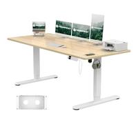 TRIUMPHKEY Bureau Assis Debout 180x80cm avec Prise Type-C, Bureau Réglable en Hauteur avec Bac de Gestion des Câbles, 3 Mémoires de Hauteur, Beige