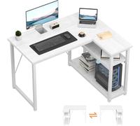 TRIUMPHKEY Bureau d'angle 100x80x75CM avec 3 Etagères Réversible à Gauche ou à Droite, Bureau Forme L pour Domicile, Marron