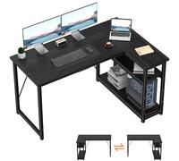 TRIUMPHKEY Bureau d'angle 120x80x75CM avec 3 Etagères Réversible à Gauche ou à Droite, Bureau Forme L pour Domicile, Noir