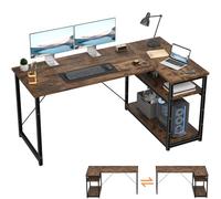 TRIUMPHKEY Bureau d'angle L 160x80x75cm avec 3 Etagères Réversible, Marron | Structure en Acier Robuste, 3 Étagères de Rangement Intégrées, Surface Anti-Rayures, Idéal pour PC Gamer & Études
