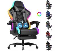 TRIUMPHKEY Chaise de Jeu à Lumière RGB LED de Style Gaming, 366 Modes d’Éclairage, Tissu PU Résistant à la Saleté, Reposes-Bras Synchronisés, Coussin Lombaire à Massage USB (Gris)
