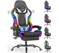 TRIUMPHKEY Chaise de Jeu à Lumière RGB LED de Style Gaming, 366 Modes d’Éclairage, Tissu PU Résistant à la Saleté, Reposes-Bras Synchronisés, Coussin Lombaire à Massage USB (Blanc)