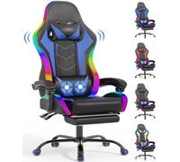 TRIUMPHKEY Chaise de Jeu à Lumière RGB LED de Style Gaming, 366 Modes d’Éclairage, Tissu PU Résistant à la Saleté, Reposes-Bras Synchronisés, Coussin Lombaire à Massage USB (Bleu)