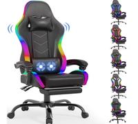 TRIUMPHKEY Chaise de Jeu à Lumière RGB LED de Style Gaming, 366 Modes d’Éclairage, Tissu PU Résistant à la Saleté, Reposes-Bras Synchronisés, Coussin Lombaire à Massage USB (Rouge)