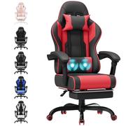 TRIUMPHKEY Chaise de Jeu Ergonomique avec Massage Lombaire, Fauteuil Gamer, Repose-Pieds Télescopique, Dossier Réglable, Assise Douce, pour Bureau et Gaming, Rouge