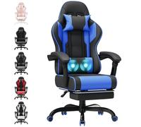 TRIUMPHKEY Chaise de Jeu Ergonomique avec Massage Lombaire, Fauteuil Gaming, Repose-Pieds, Dossier Réglable, Assise Douce Facile à Nettoyer, pour Bureau et Gaming, Bleu
