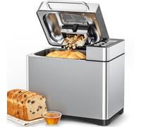 TRIUMPHKEY Machine à Pain 19 Programmes Automatique, Distributeur Fruits à Coque, 3 Tailles, 3 Brunissages, Minuterie 15h, 1kg Machine a Pain, Sans Gluten, Inox, Yaourt et Confiture