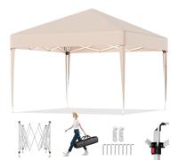 TRIUMPHKEY Tonnelle Pliante 3x3 Imperméable Anti-UV 50+, Barnum Pliant 3x3 Réglable en Hauteur, Tonelle pour Jardins, Cours, Foires, Etc, Beige