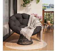 TRIUMPUNPRE Fauteuil Papasan rotin ergonomique, coussin épais, cadre acier, pivotant 360°, salon chambre et coin lecture