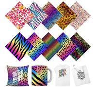 TriUnytion Infusible Ink Papier Sublimation, 10 Pièces Feuille d'encre de Sublimation Pré-Colorées 30,5 x 30,5 cm Papier Transfert Chaud pour DIY T-Shirts, Tasses, Sac, sous Verre (Léopard)