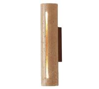 TRIVIDHA Applique Murale cylindrique en Pierre Naturelle pour Salle de Bain, avec Base en Bois, Style marbre, Style Mid-Century, LED, pour Salon, Couloir, escalier, café