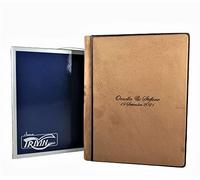 TriVin Art, Album photo en simili cuir, avec panneau fin effet Alcantara, différentes couleurs, personnalisable avec gravure. Idéal pour tout événement. (Alcantara Camel, profil marron)