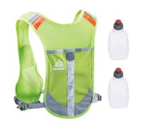 TRIWONDER Gilet de Course Réfléchissant Sac Trail Veste Running Sac à Dos Hydratation Léger pour Homme Femme Marathon Randonnée Vélo (Vert - avec 2 Bouteilles d'eau)