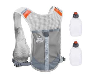 TRIWONDER Gilet de Course Réfléchissant Sac Trail Veste Running Sac à Dos Hydratation Léger pour Homme Femme Marathon Randonnée Vélo (Gris - avec 2 Bouteilles d'eau)