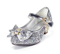 TRIWORIAE-Chaussures de Princesse à Talon pour Filles avec Paillettes Chaussures Reine Chaussures de Déguisement Scintillantes pour Fêtes et Anniversaires Argent 33
