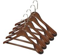 TRIXES 5PC Cintres en Bois - Cintres - Cerceau élégant - Chêne foncé - Antidérapant - avec Barre de Pantalon - Épaule Large - Crochet pivotant - Couleur Brown -45cm