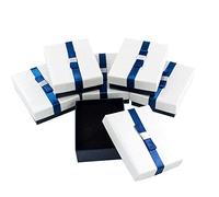 TRIXES 6x Boîte à bijoux - Boîtes-cadeaux en carton avec couvercles - Bleu foncé et blanc perle - Intérieur en mousse - pour Boucles d'oreilles Colliers - Afficher 9 x 7 x 3cm